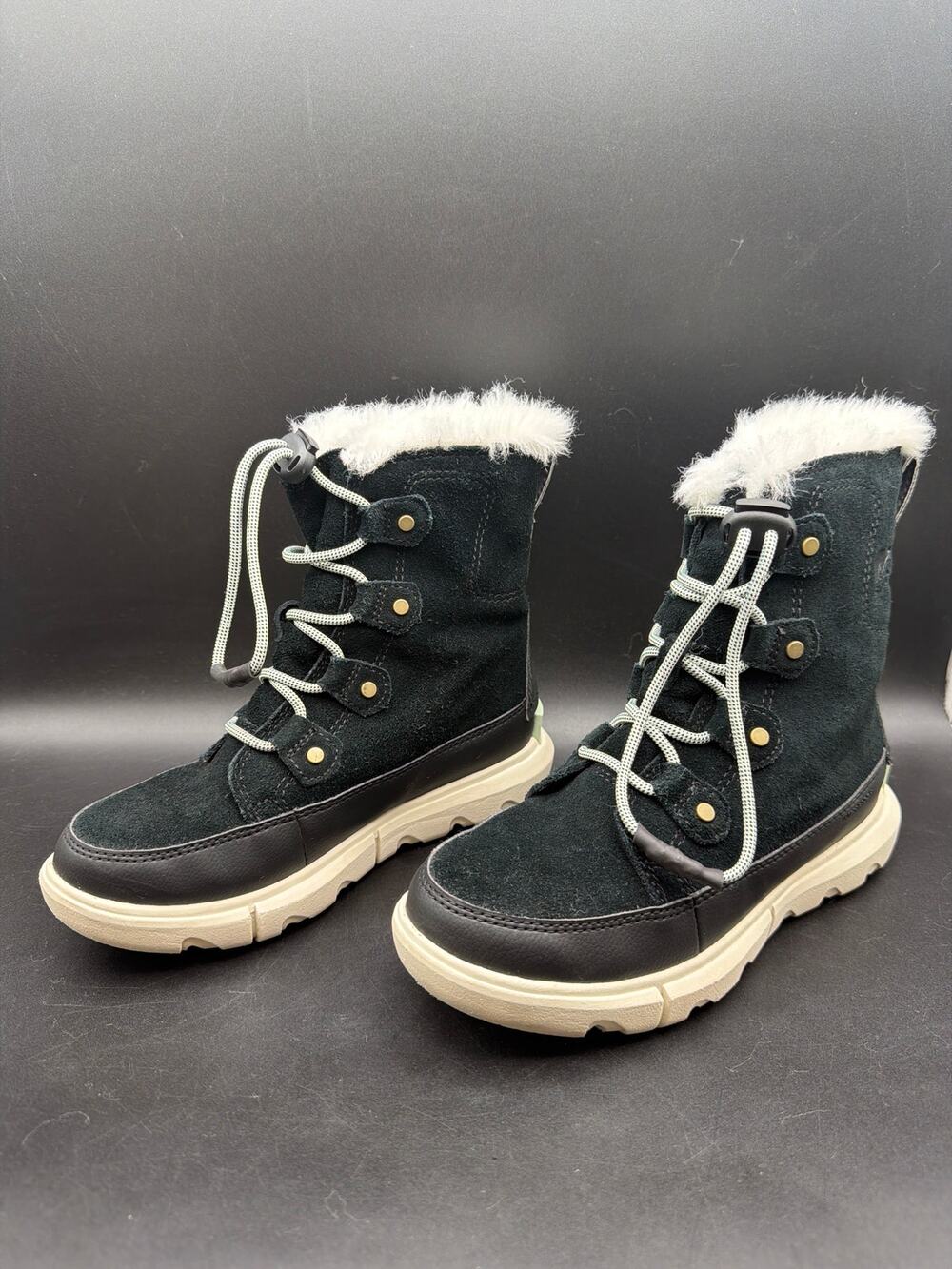 Sorel Youth Winter Boots Blue Black Faux Fur Waterproof Snow Boots Size US 2